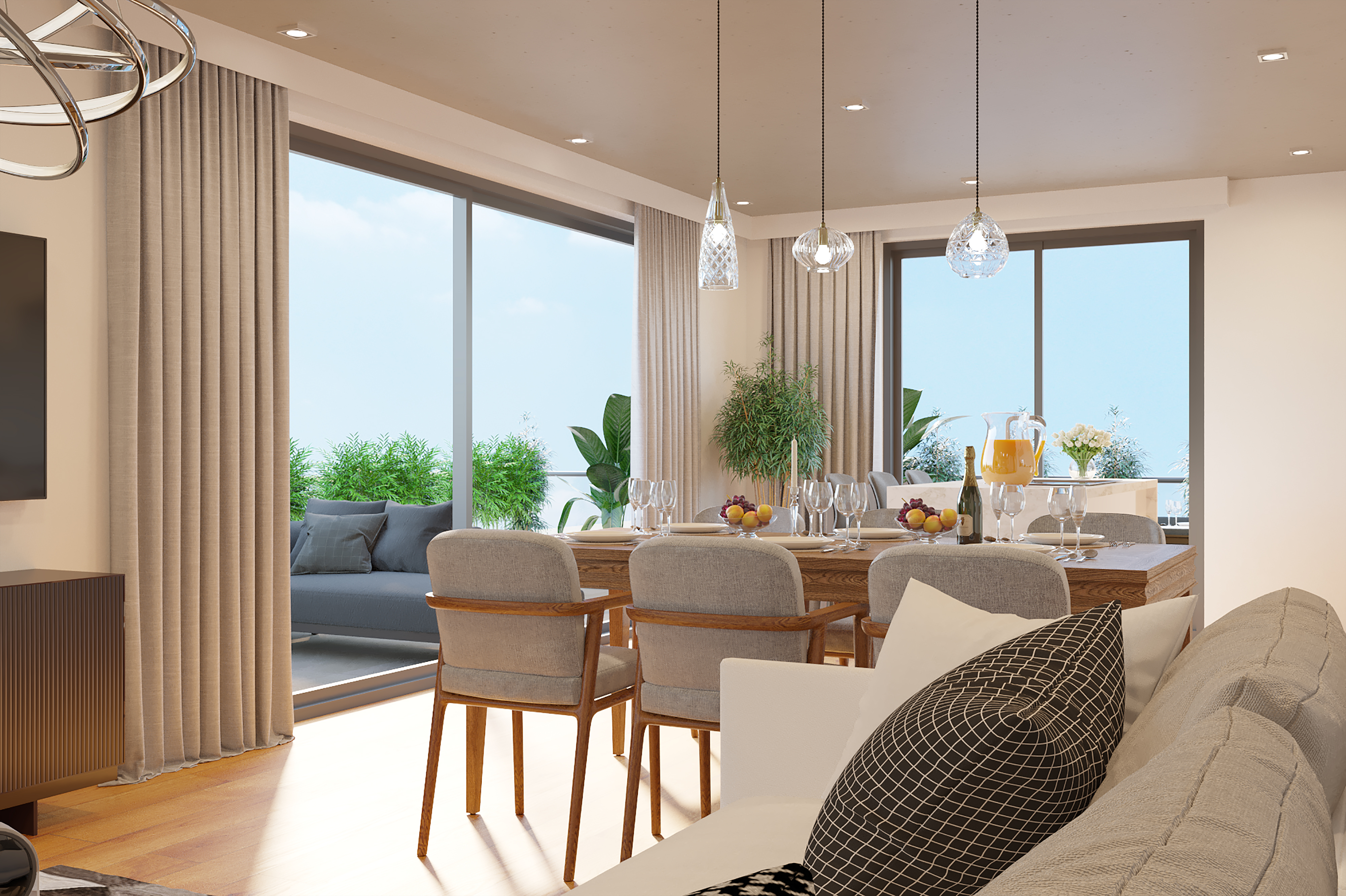 Interieur render appartement A3.1, living