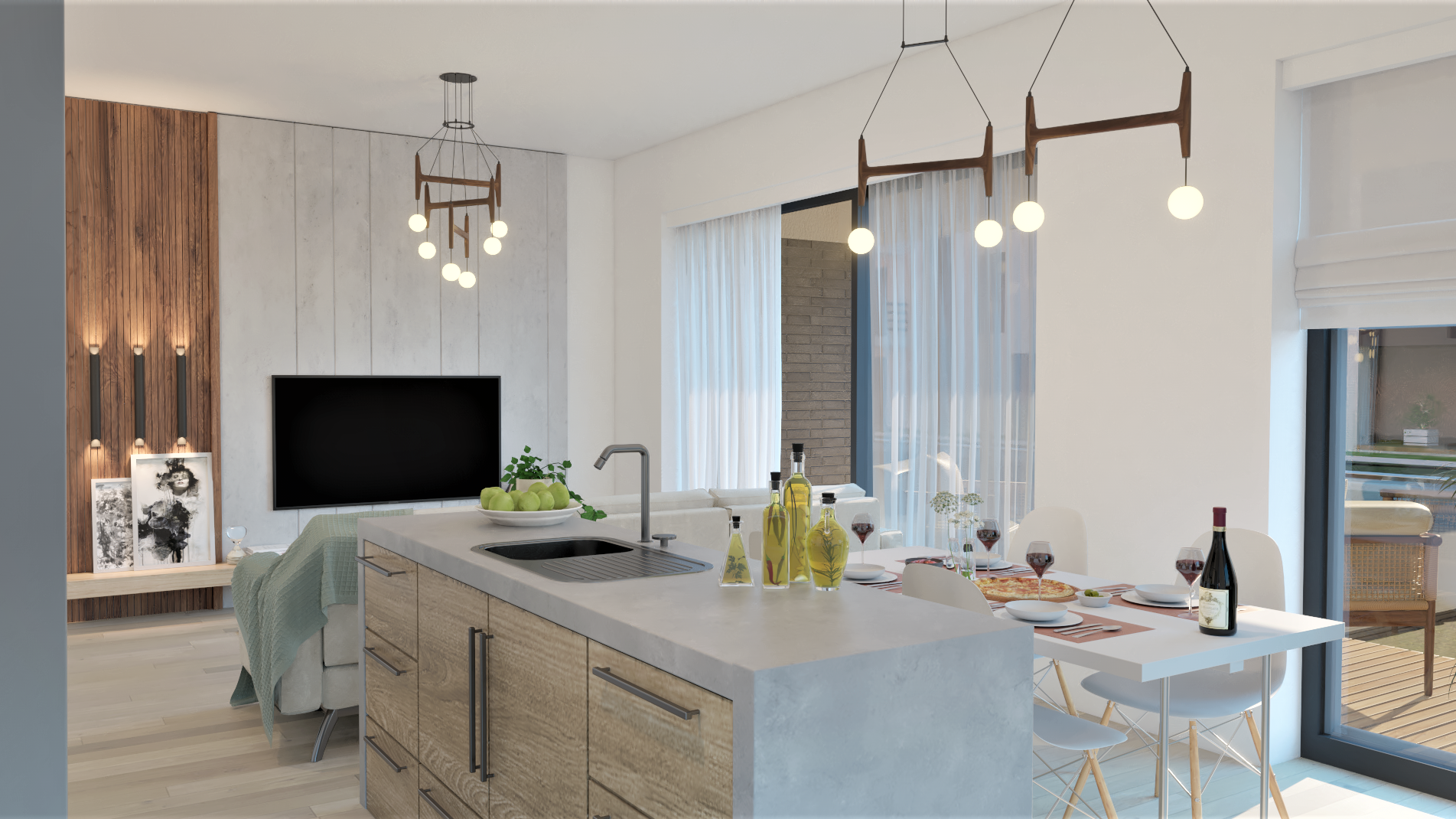 Interieur render appartement A0.1, hoek