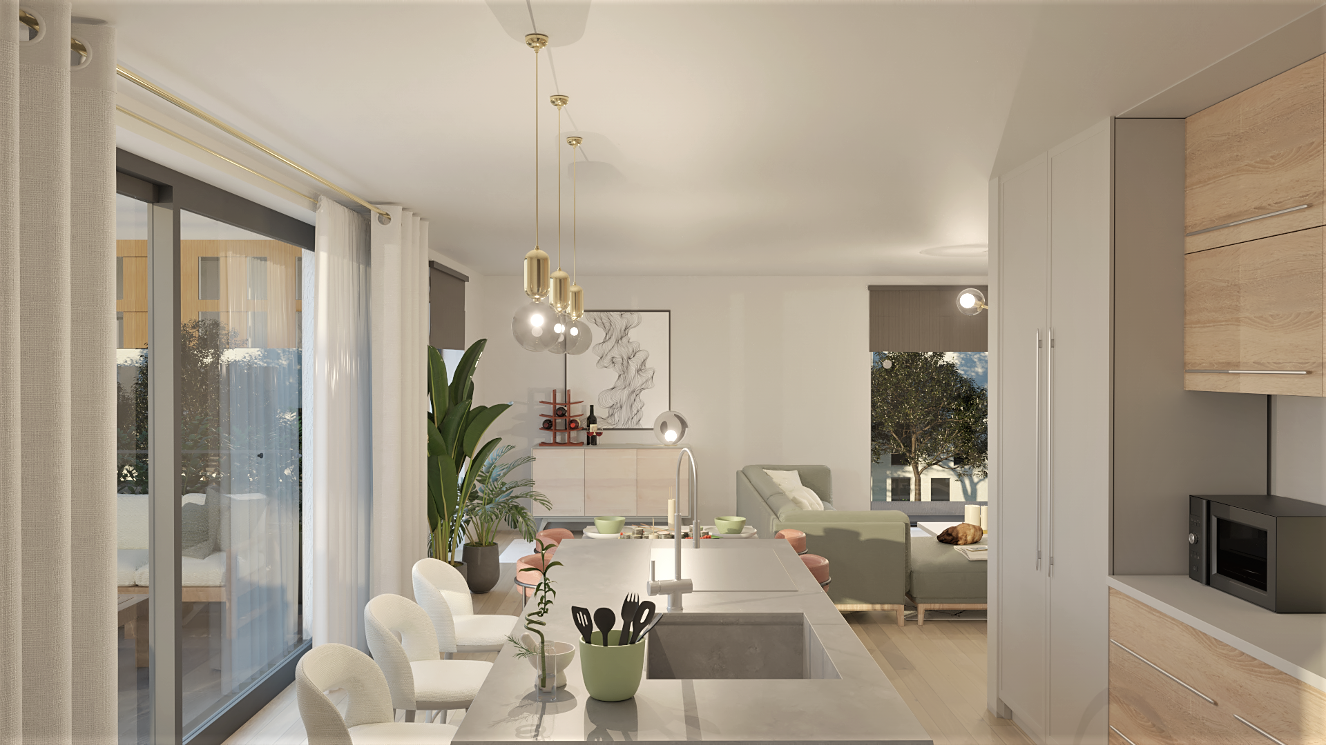 Interieur render appartement B2.1, keuken